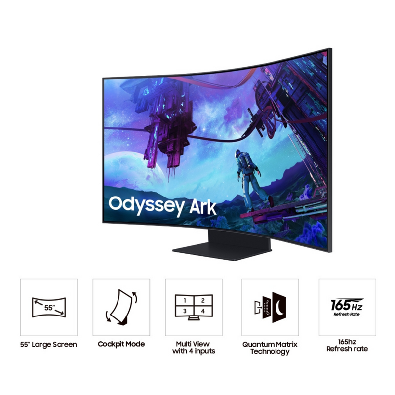 【取り寄せ】Samsung サムスン Odyssey Ark 55インチ 第2世代 曲面ゲーミングモニター 4K UHD 165Hz 1ms (GTG) Quantum Mini-LED, Sound Dome Technology 一年間保証輸入品